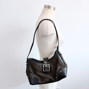 Relic Black Brown Jaquard Purse Shoulder Leather Y2K Satchel Buckle Rivet